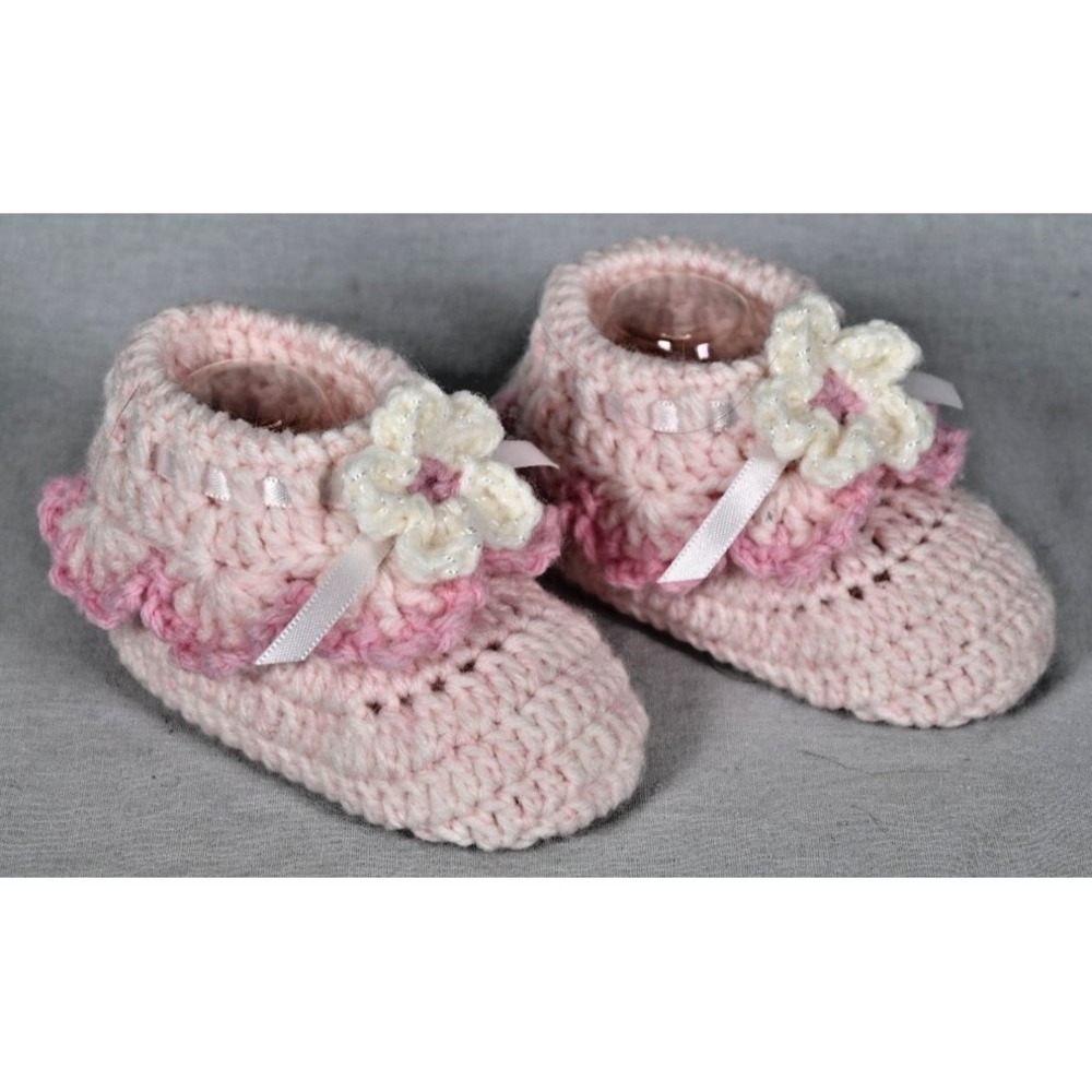 NEW Handmade Crocheted Baby Girl Booties Newborn 4" Infant Shoes
